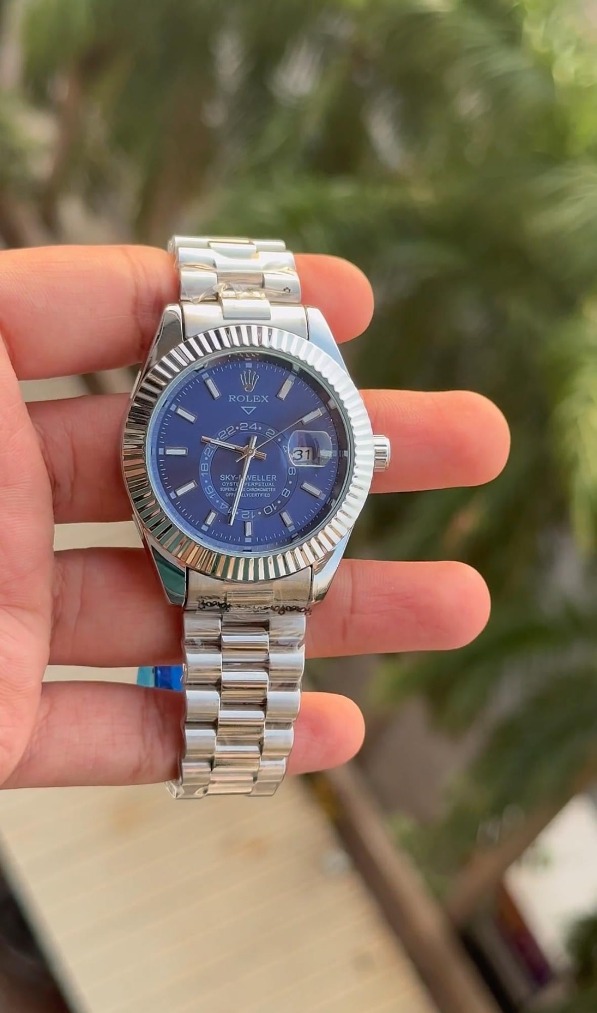 Rol-Ex Sky Dweller Silver Blue