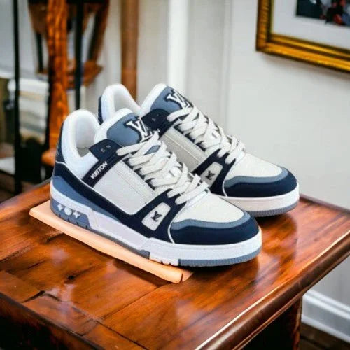 LV Street Style Trainer Sneakers Blue White With Bill For Mens