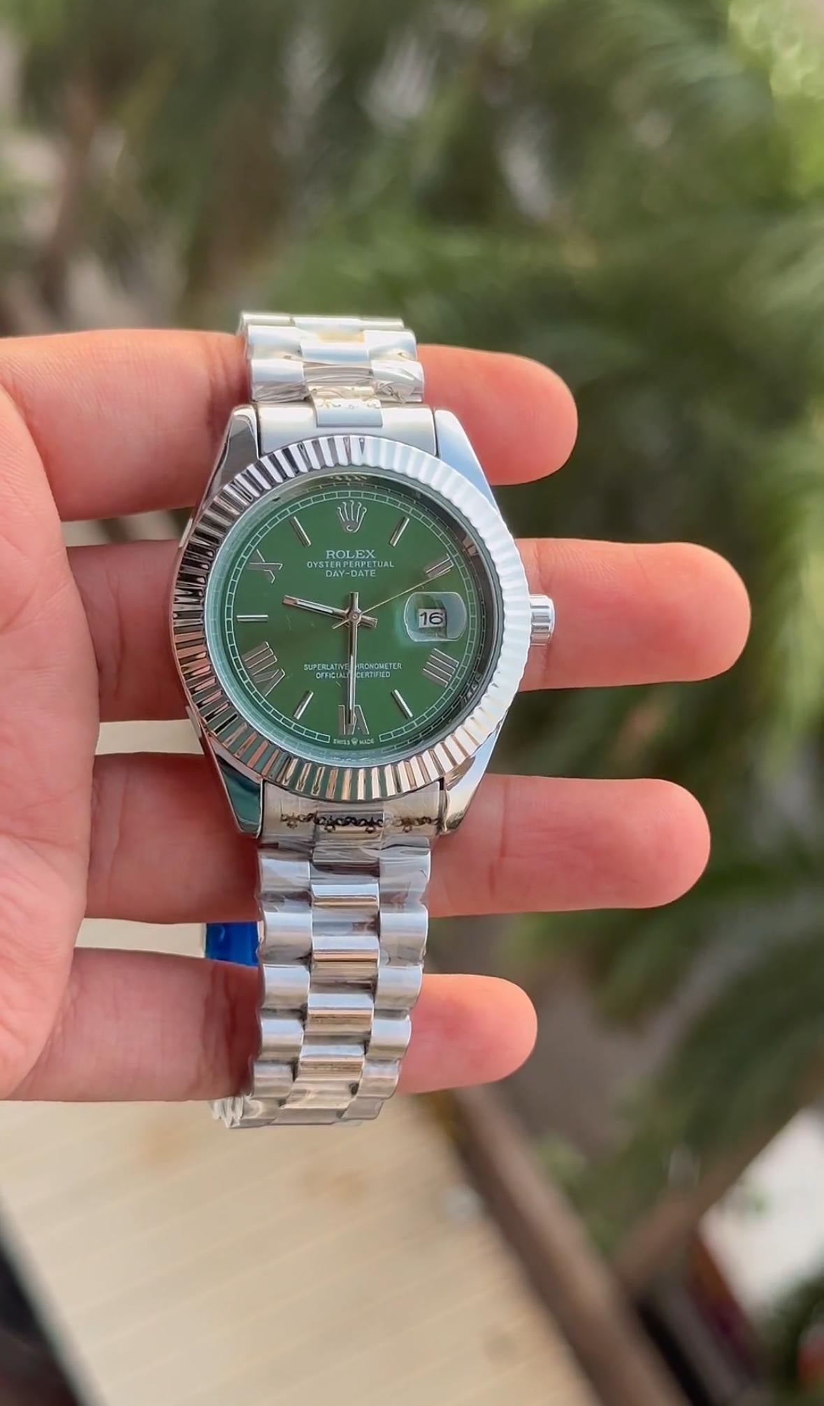 Rol-Ix Silver Green Day Date