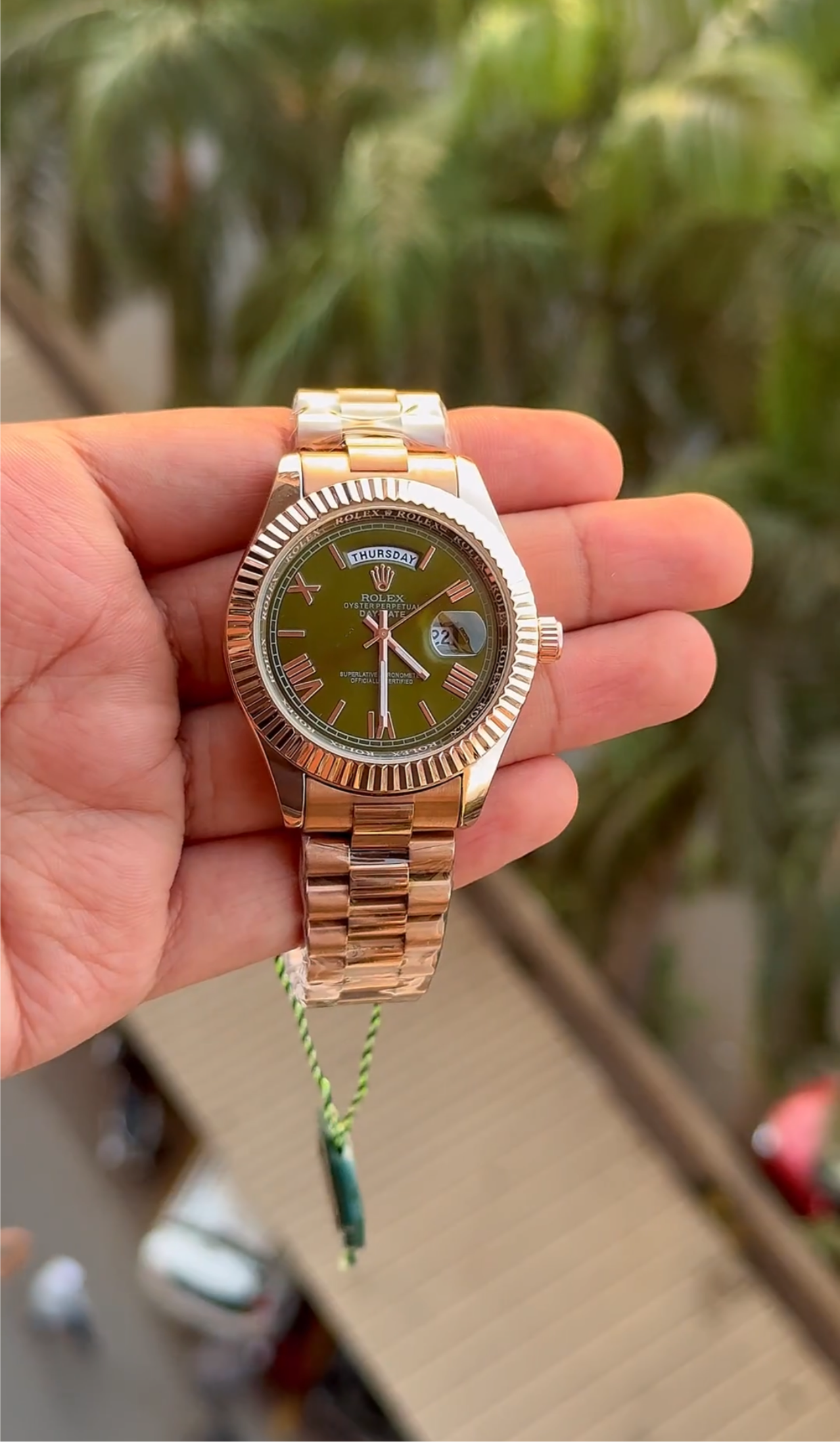 Gold Green Roman Day Date Watch
