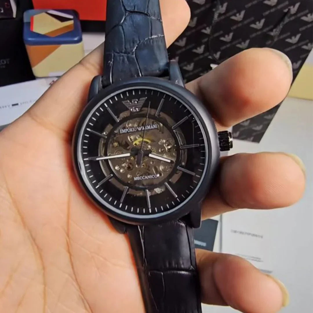 Black Leather Automatic Watch