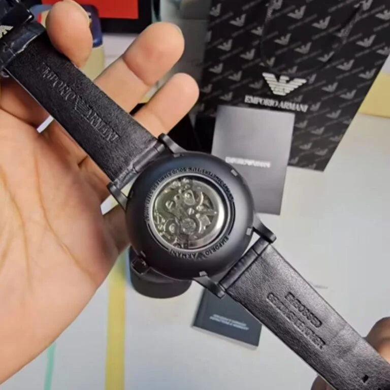 Black Leather Automatic Watch