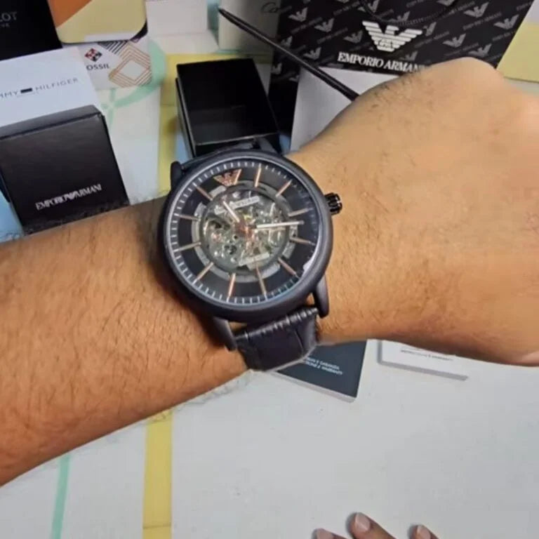 Black Leather Automatic Watch