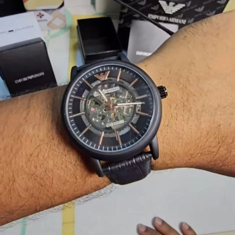 Black Leather Automatic Watch