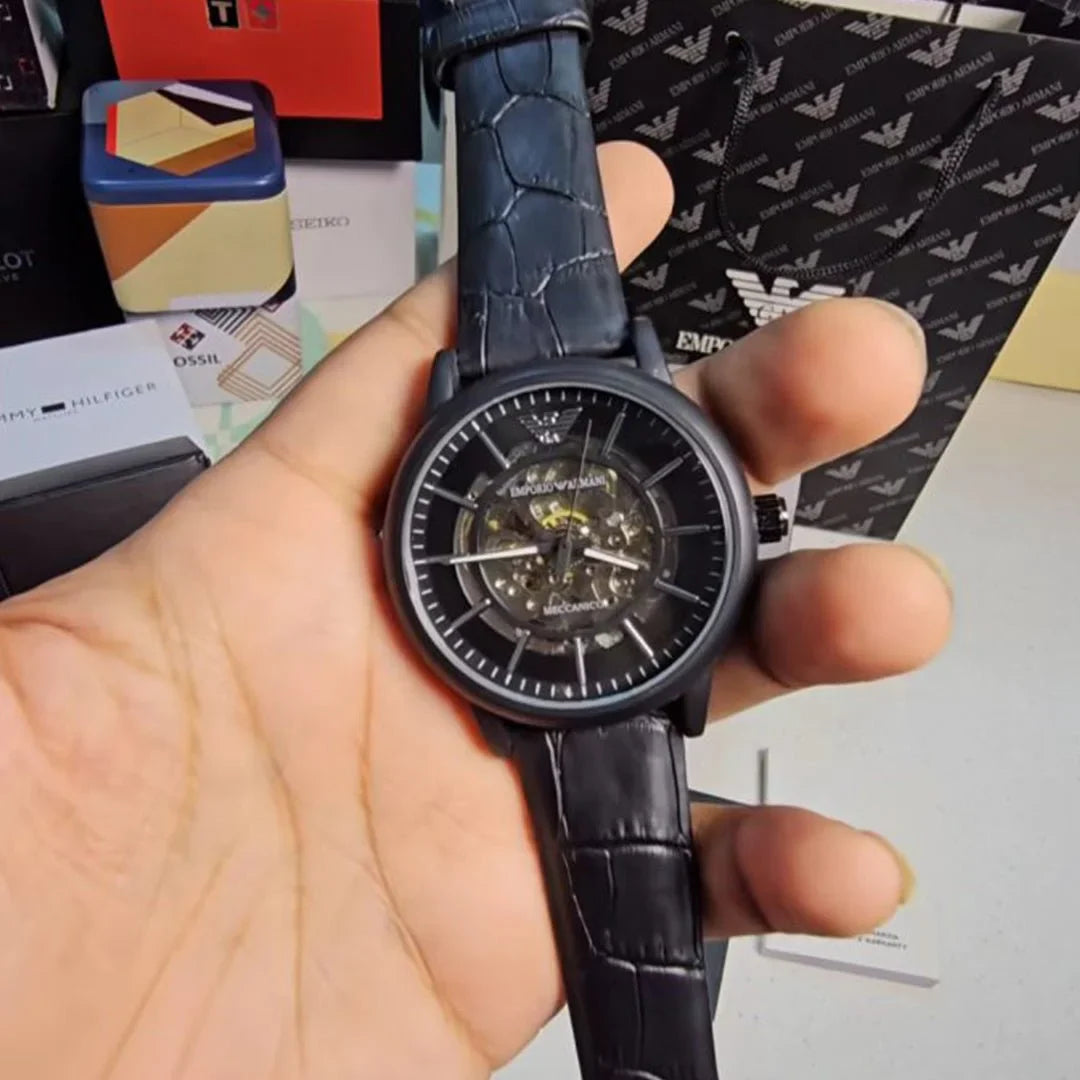 Black Leather Automatic Watch