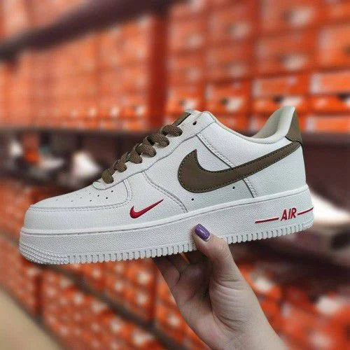 Force 1 Coffee White Mini Swoosh Red