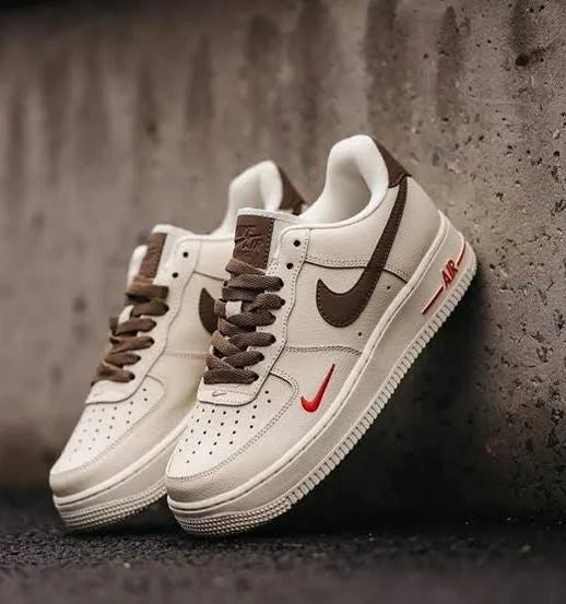 Force 1 Coffee White Mini Swoosh Red
