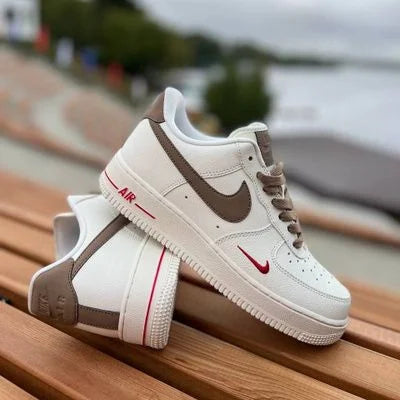 Force 1 Coffee White Mini Swoosh Red