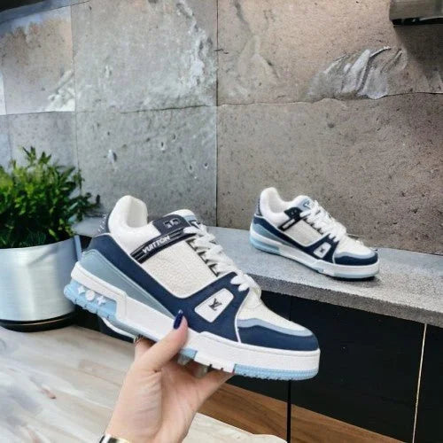 LV Street Style Trainer Sneakers Blue White With Bill For Mens