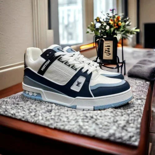LV Street Style Trainer Sneakers Blue White With Bill For Mens