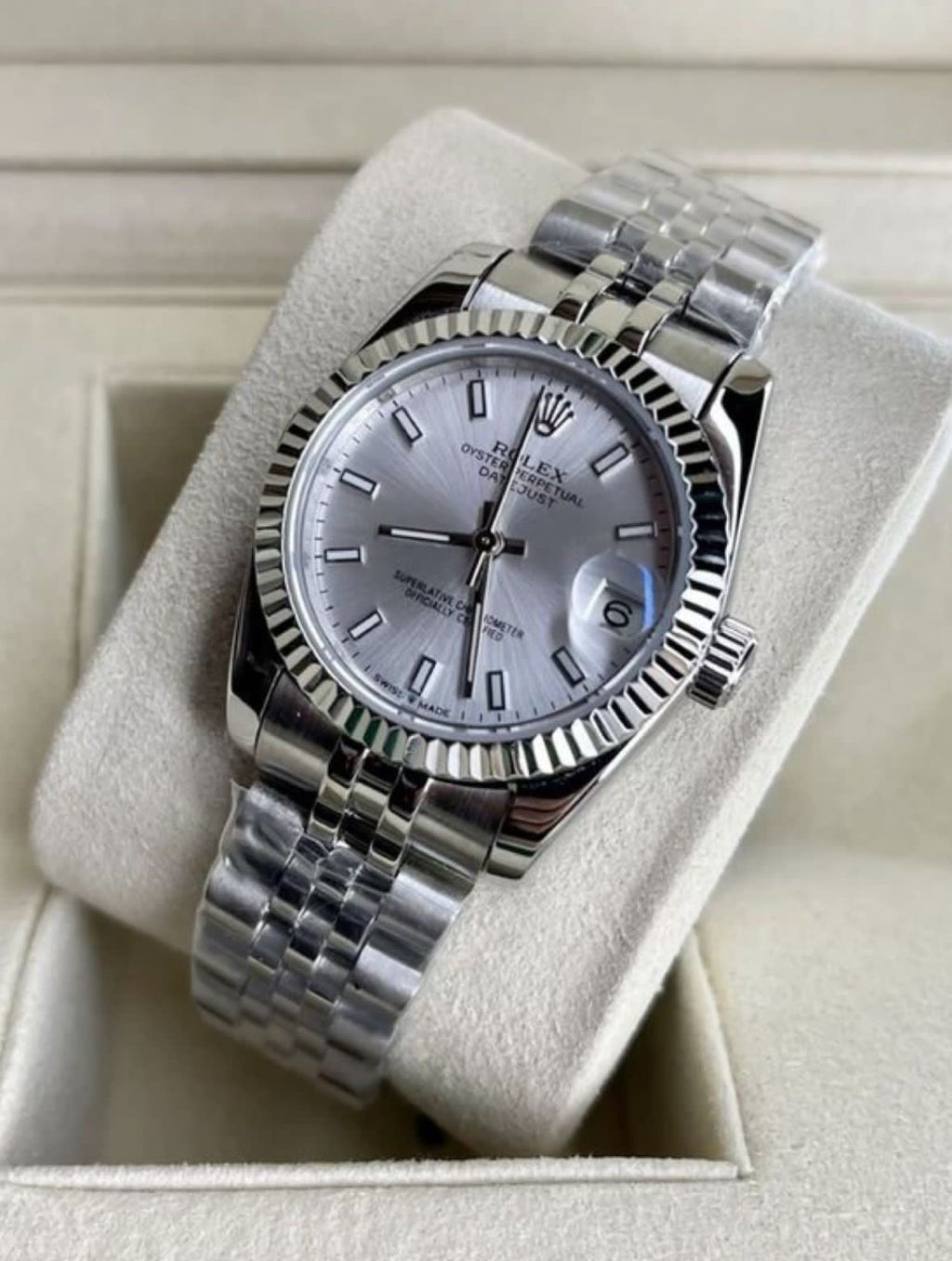 Rol-ex Date Just Silver